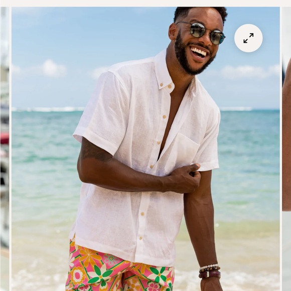 Brand new w/ tags KENNY FLOWERS “THE CASA BLANCA” SHORT SLEEVE WHITE LINEN SHIRT - Picture 2 of 5